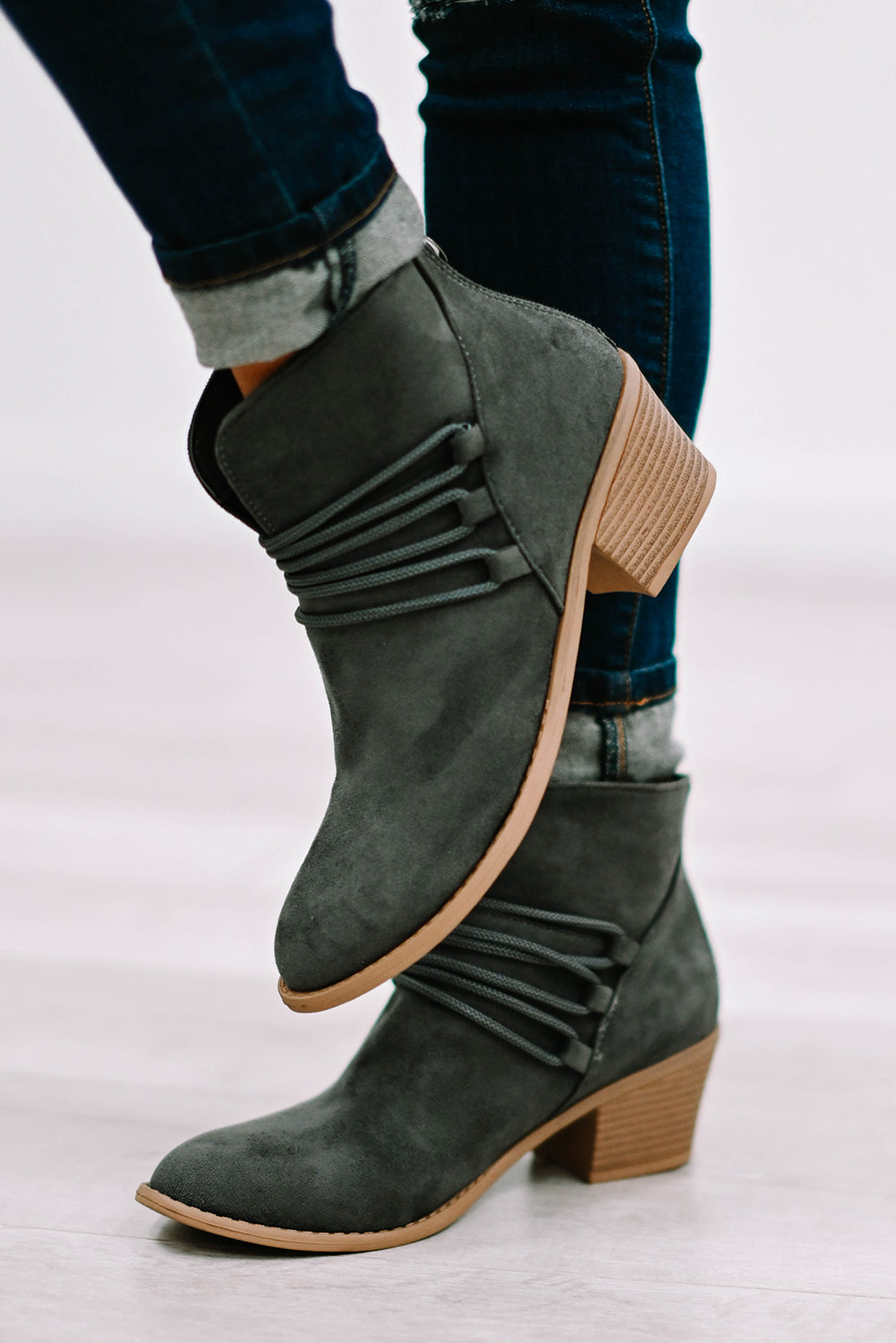 Criss Cross Slip-on Point Toe Heeled Boots