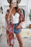 Kimono de plage rose à imprimé floral Boho