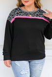 Leopard Colorblock Long Sleeve Plus Size Top