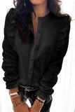 Black Quilted Ruffled Buttons Crew Neck Shirt