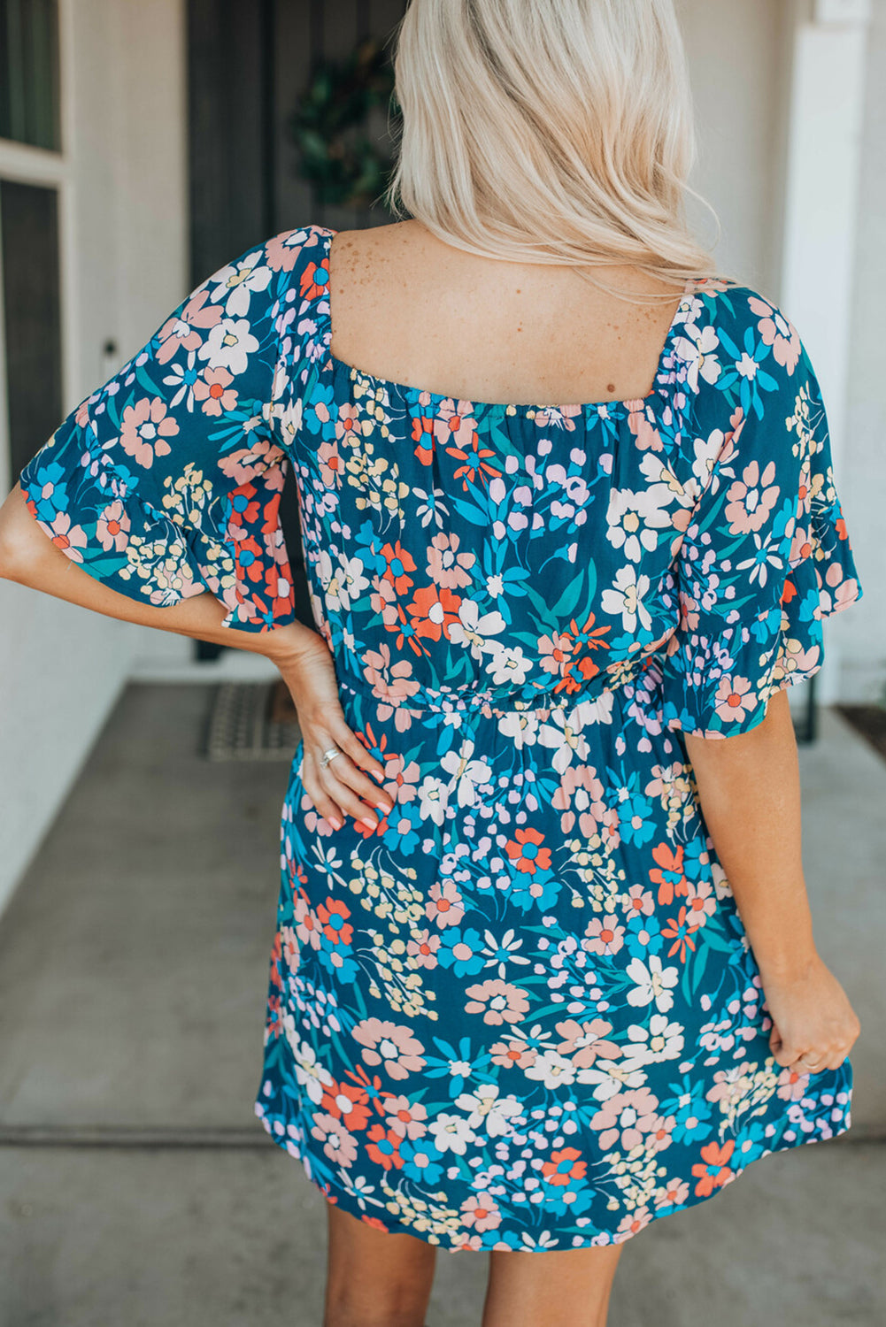 Square Neck Ruffle Floral Dress