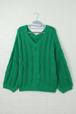 Pull vert en tricot tressé à col en V Bubblegum