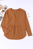 Waffle Knit Half Button Henley Top