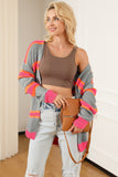 Stripe Printed Ribbed Long Knitted Cardigan