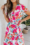 Wrap V Neck Short Sleeve Floral Maxi Dress