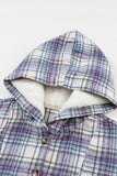 Plaid Button Neck Pocketed Pullover Hoodie