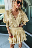 Shirred Puff Half Sleeve Ruffled Mini Dress