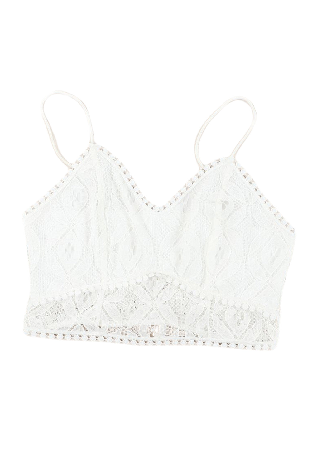 Bralette smockée blanche en dentelle au crochet à pois