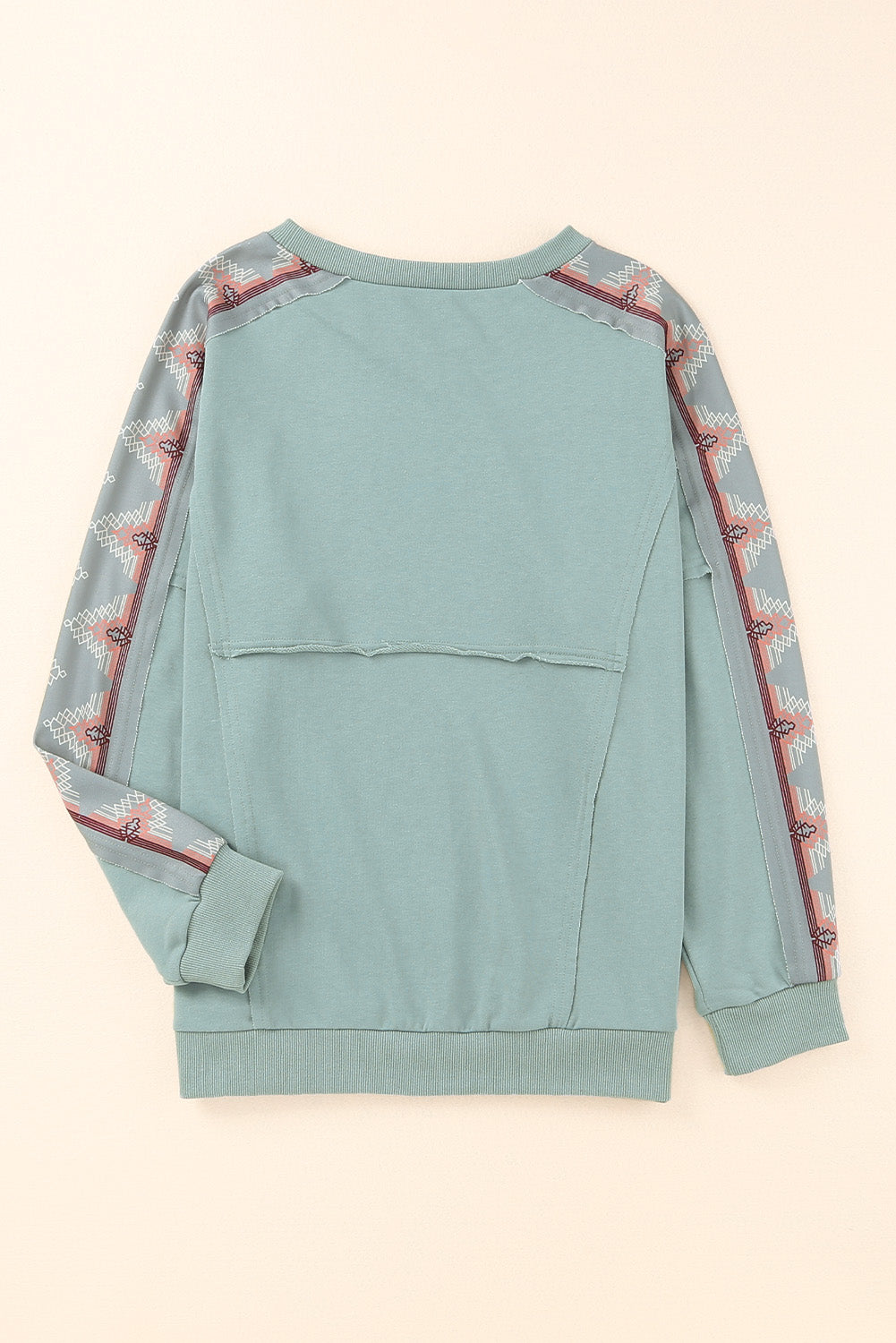 Blue Plus Size Embroidered Patchwork Long Sleeve Sweatshirt