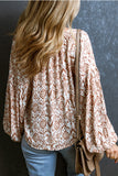 Western Print Balloon Sleeve Tassel Blouse