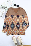 Western Aztec Print Buttoned V Neck Top