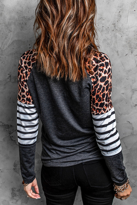 BOO Pumpkin Leopard Striped Long Sleeve T Shirt