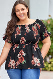 Floral Smocked Off Shoulder Plus Size Blouse