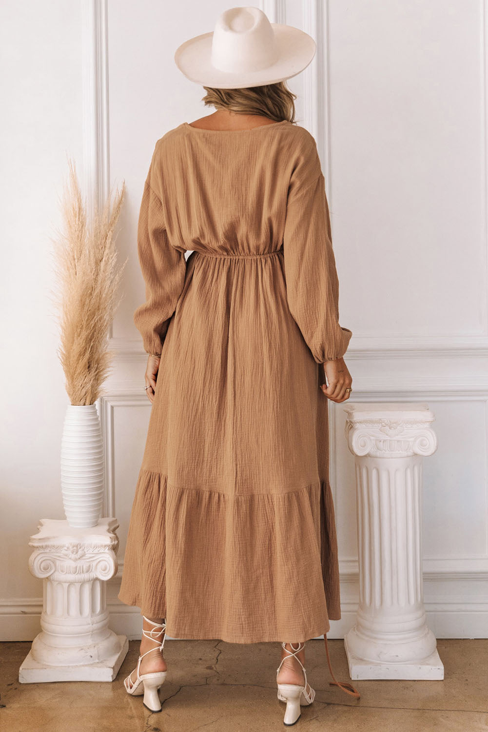 V Neck Wrap Long Sleeve Dress