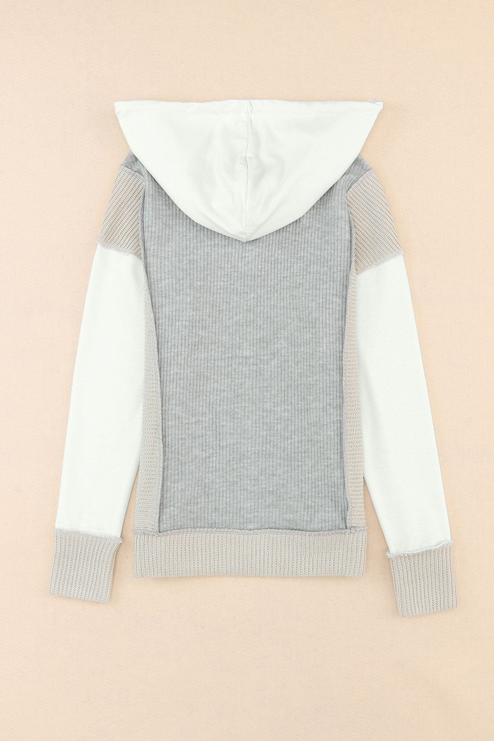 Long Sleeve Textured Knit Patchwork Hoodie