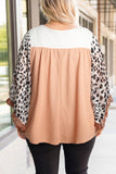 Black Waffle Knit Animal Print Ruffle Sleeves Plus Size Top