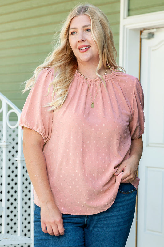 Plus Size Swiss Dot Puff Sleeves Top