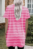 Striped Print Side Pockets Short Sleeve Tunic Top