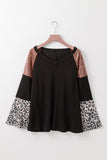 Leopard Sequin Patchwork Bell Sleeve V Neck Tunic Top