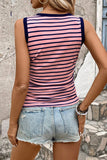 Pink Stripe Contrast Round Neck Sleeveless Slim Top