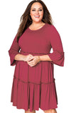 Tiered Ruffled 3/4 Sleeve Plus Size Dress