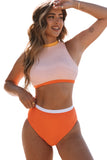 Color Block Zipped Cut Out Bikini Swimwear