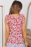 Floral Print Ruffled Mock Neck Sleeveless Top