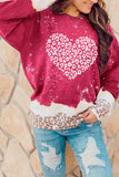 Red Leopard Bleached Pullover Sweatshirt